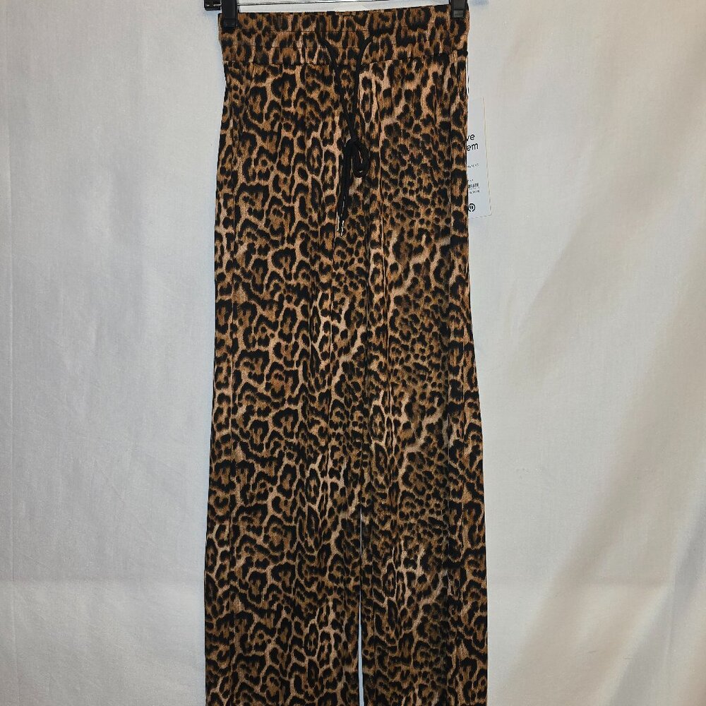 Leopard Stretchy Ribbed Drawstring Pants - Picture 5 of 7